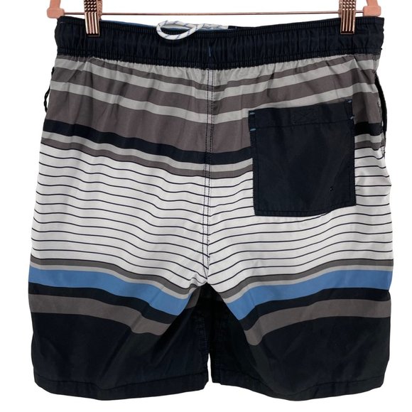 Goodfellow & Co. Men's Size Medium Black/Grey/White/Blue Striped Board Shorts - Picture 2 of 5